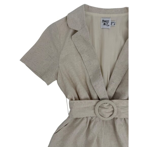 Princess Polly Deep V Croquette Playsuit Romper Collared Belted Neutral Beige 0 - Picture 4 of 16